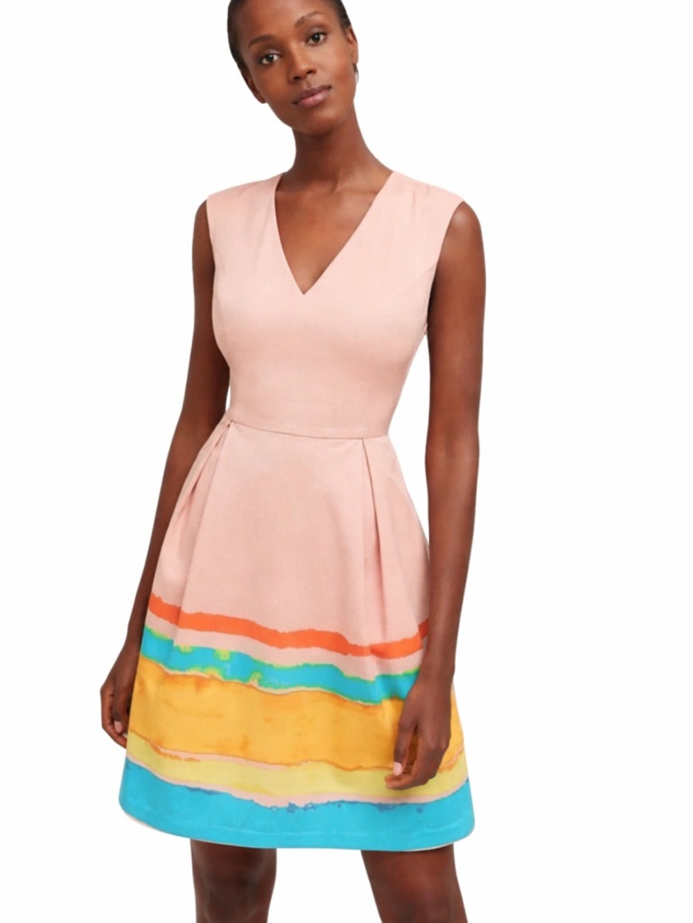 Anthropologie Tracy Reese Painterly Pleated Pink Coral Dress Size 2